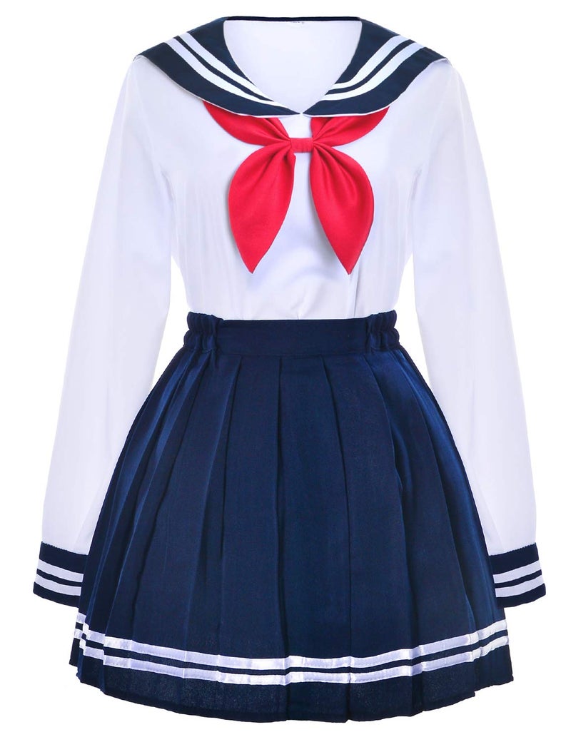 Elibelle Japanese School Girls Uniform Sailor Navy Blue Pleated Skirt Anime Cosplay Costumes with Socks Set(SSF13) XS(Tag S) - Image 2
